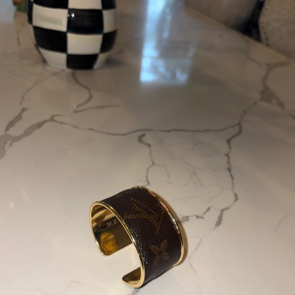 Gold-Tone Brown Monogram Cuff Bracelet
